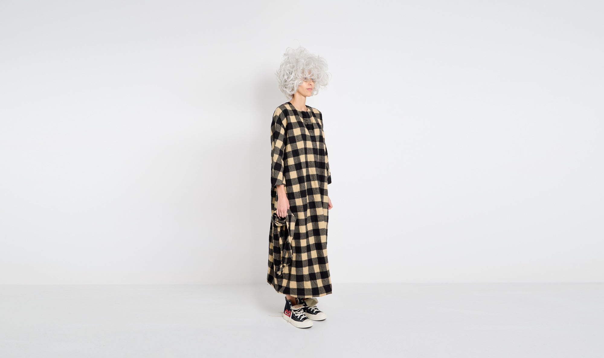 black cream check wool dress Après Paris