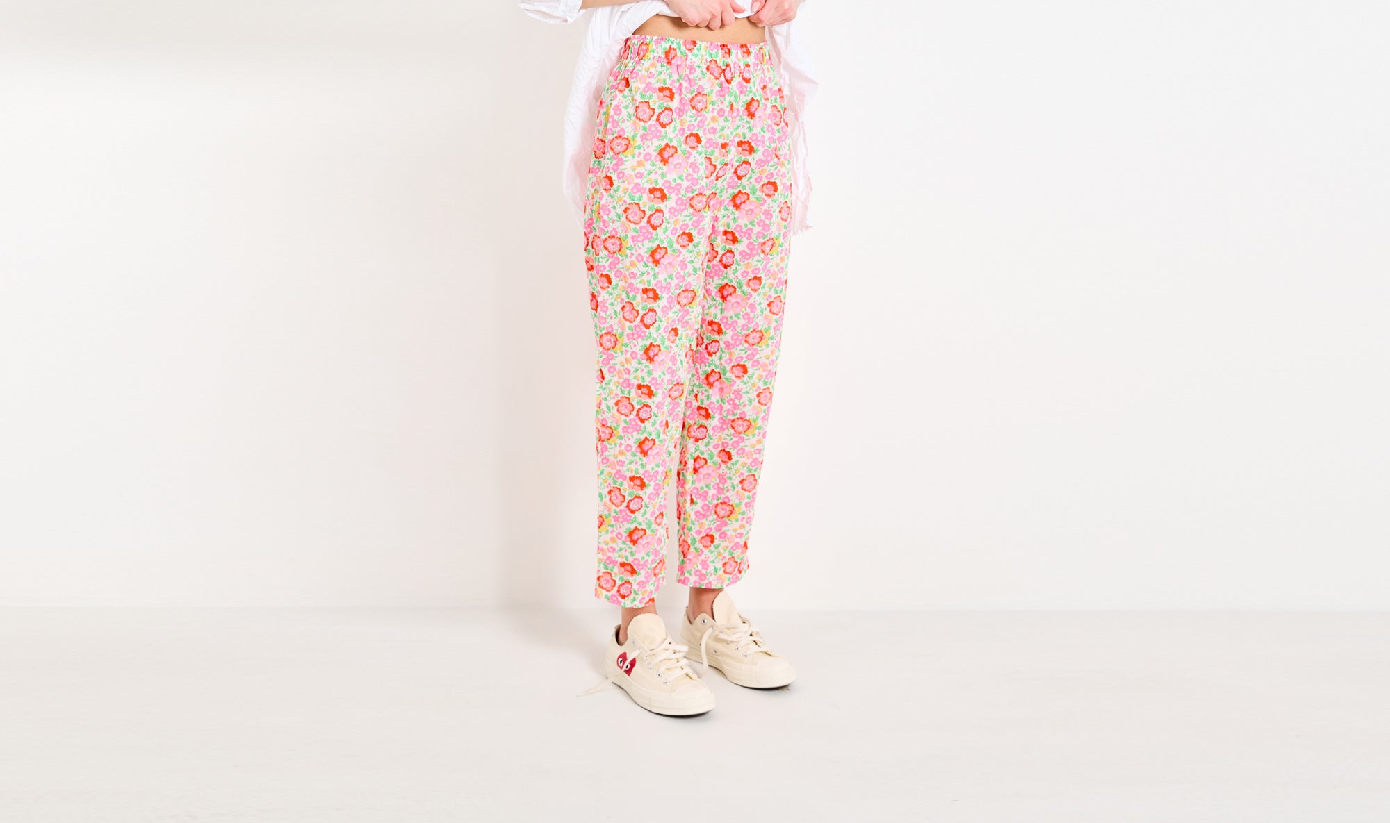 pink red flowers cotton trousers