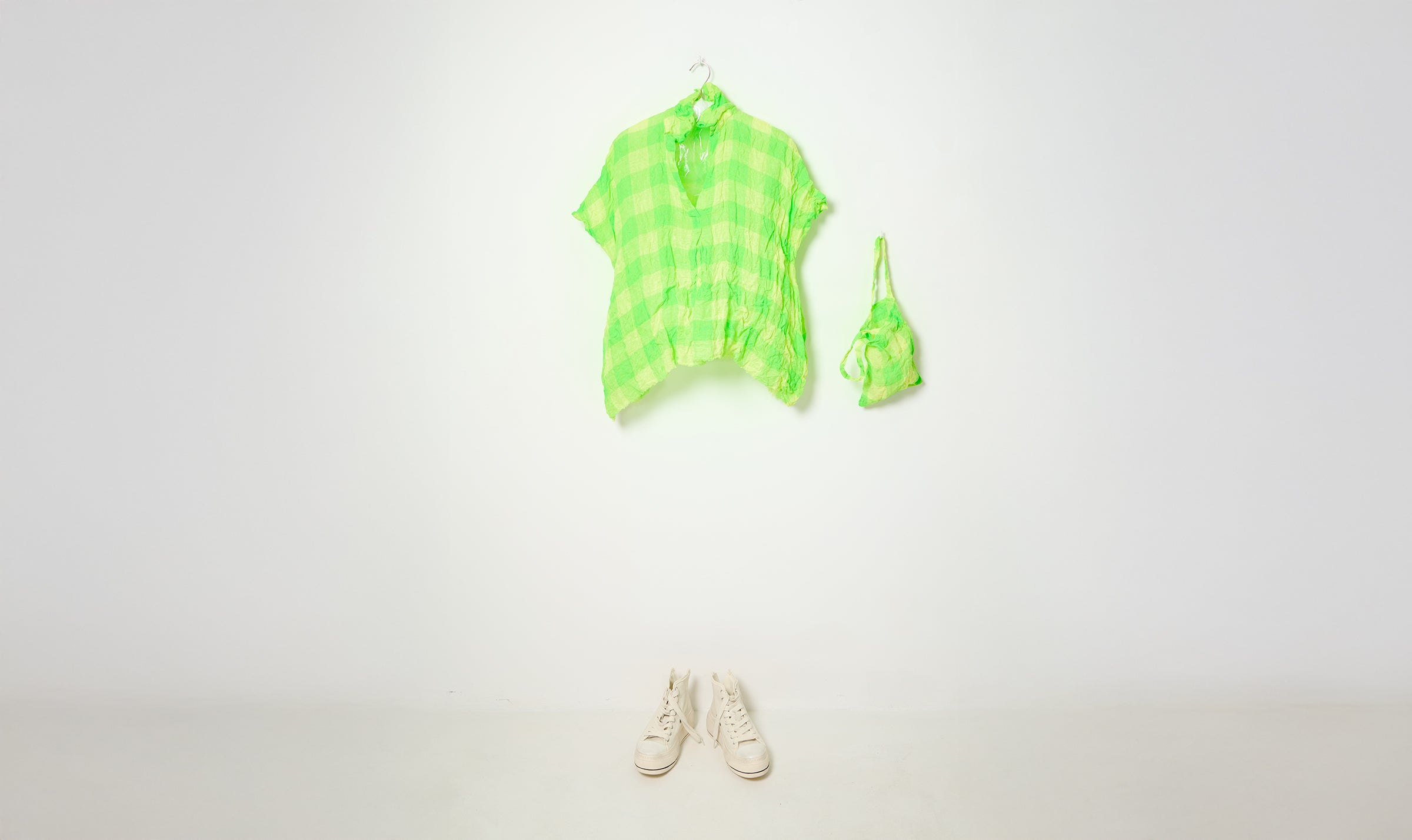 washed green check linen shirt