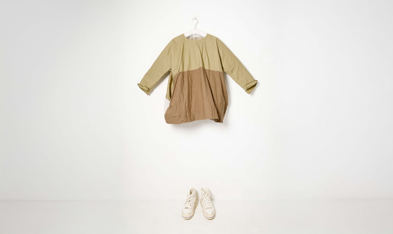 washed natural patchwork cotton blouse