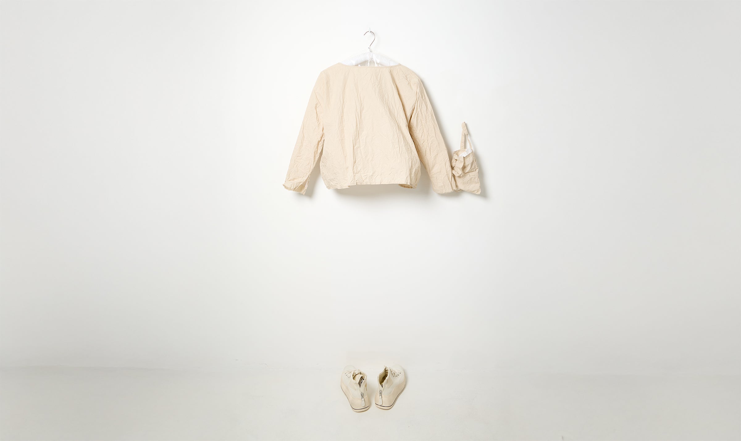 washed light natural beige cotton round collar blouse