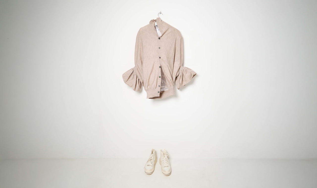 beige woolen ruffle cardigan