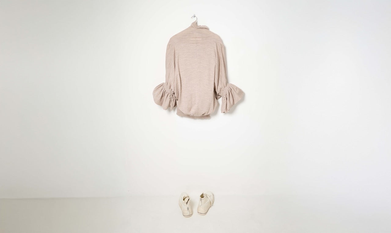 beige woolen ruffle cardigan