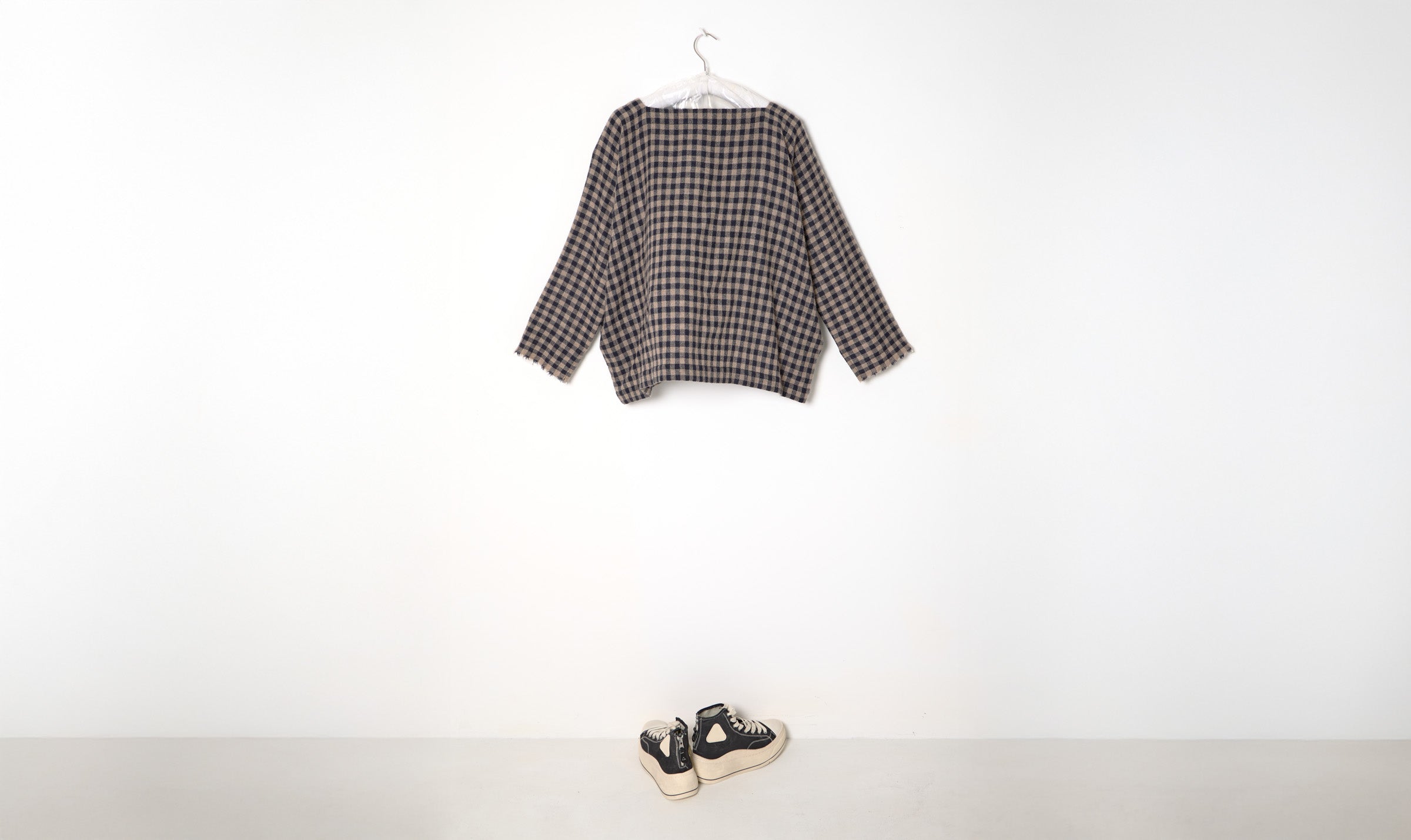 blue beige check cashmere blouse