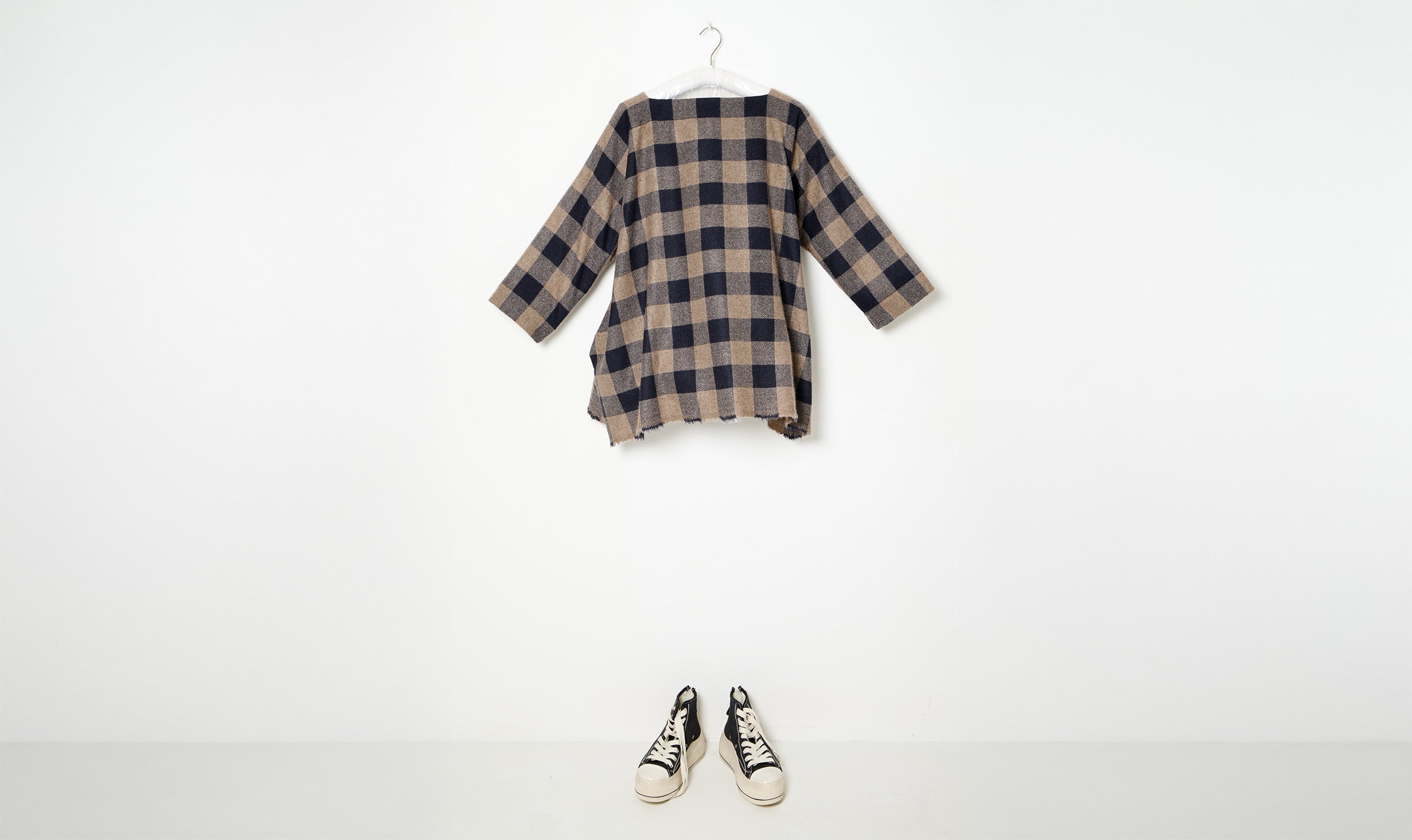 loose fit check wool tunic