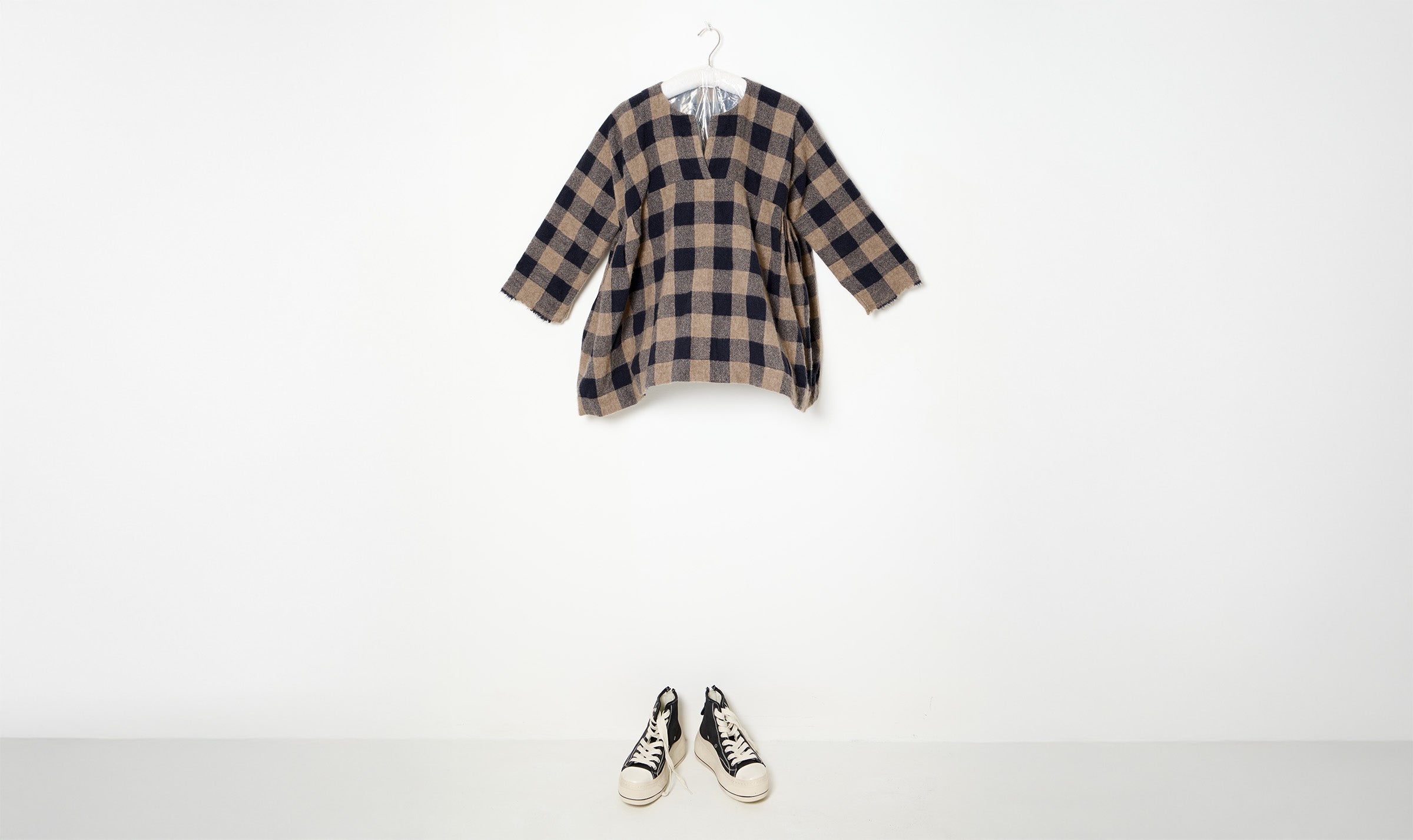 dark blue/beige check cashmere tunic