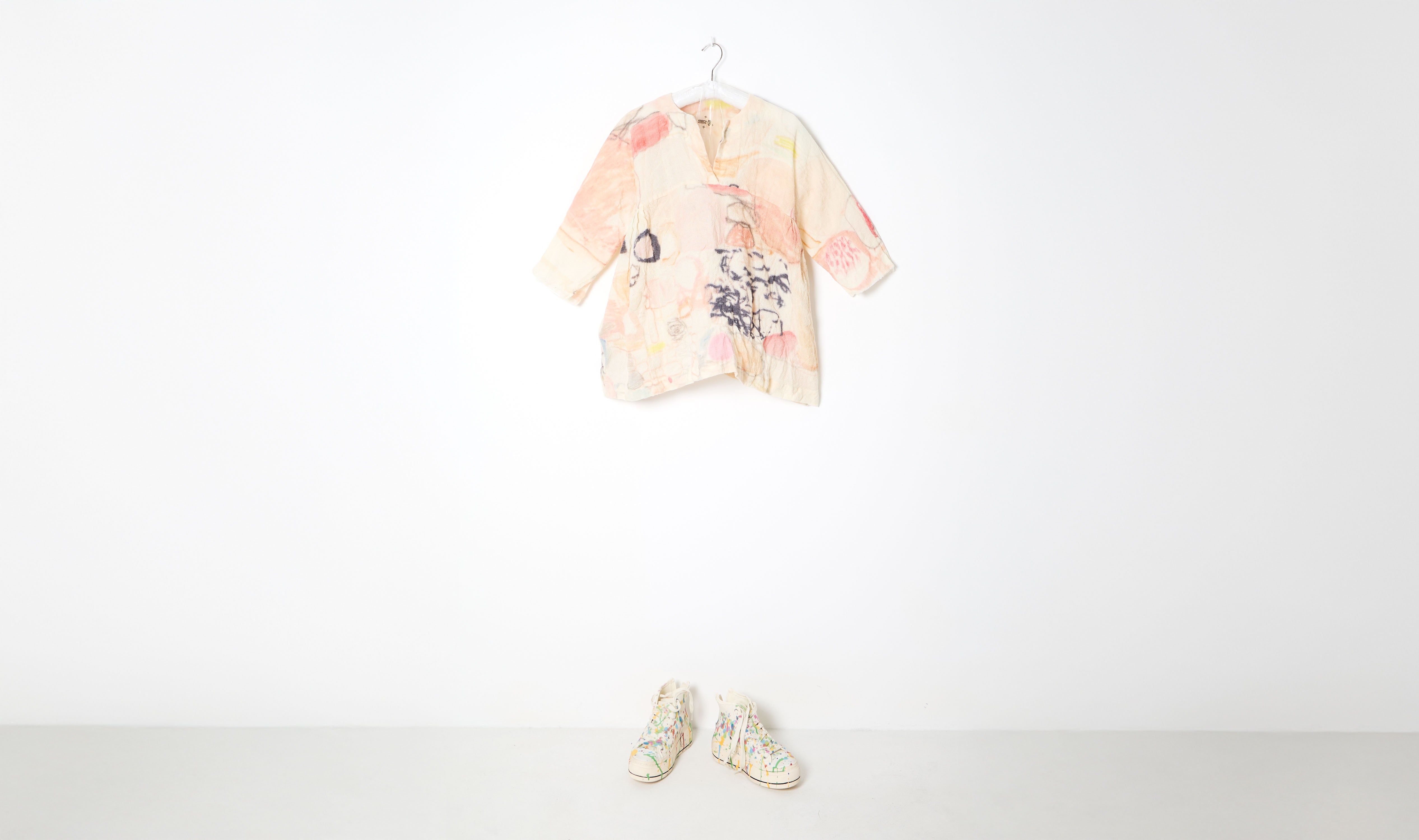Short Wool Multicolor Abstract Print Gauze Tunic