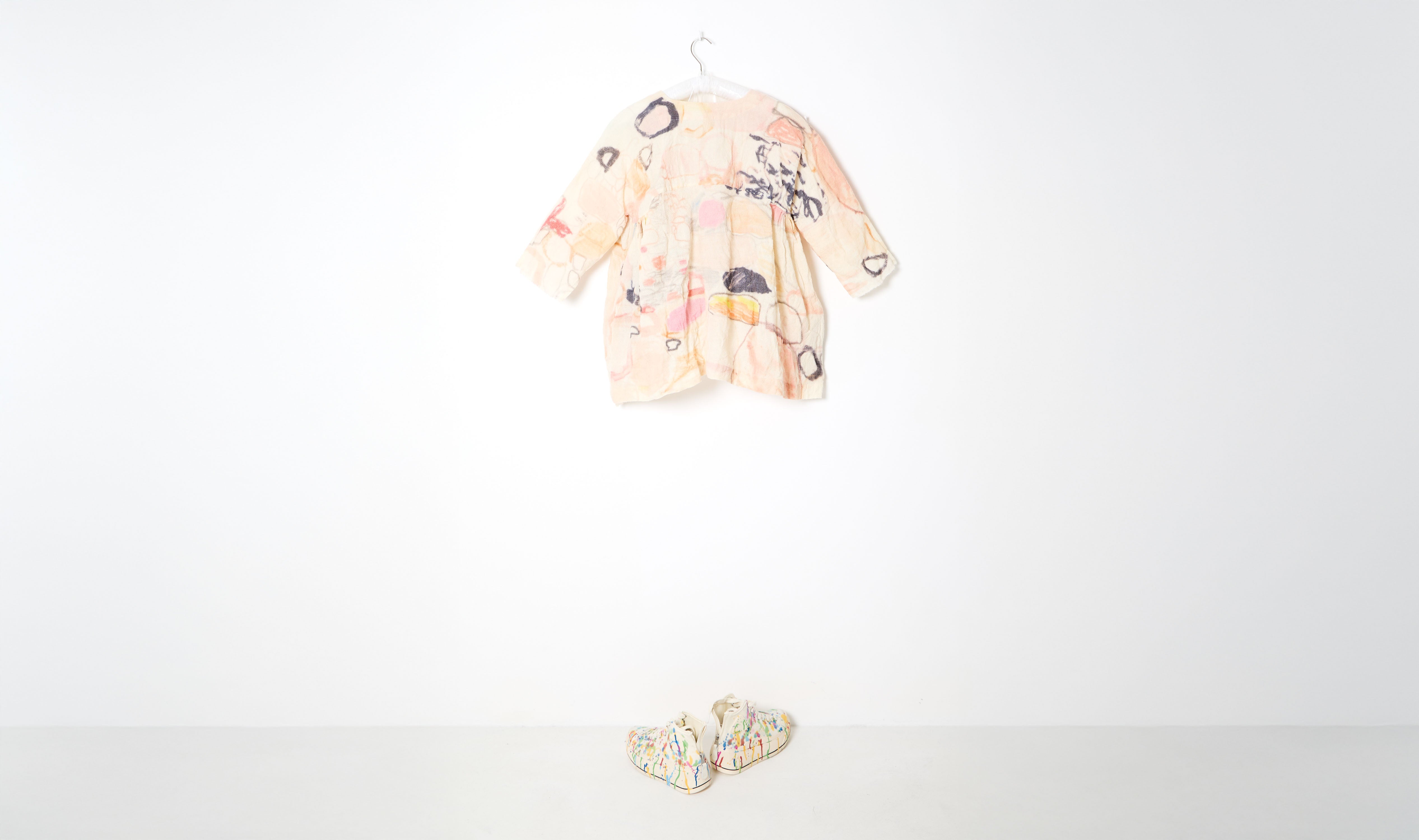 Short Wool Multicolor Abstract Print Gauze Tunic