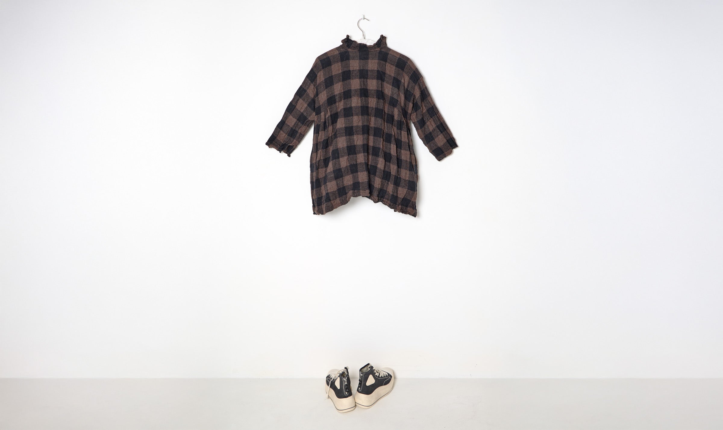 black brown check wool tunic