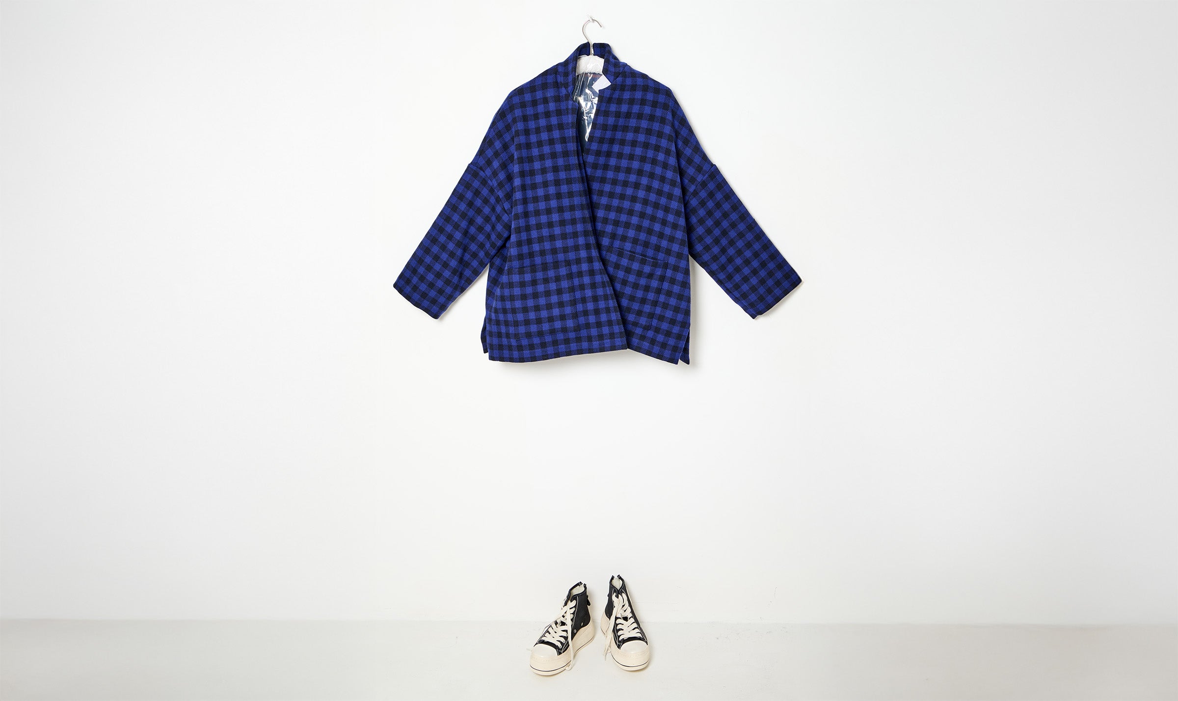 blue navy/France check wool jacket