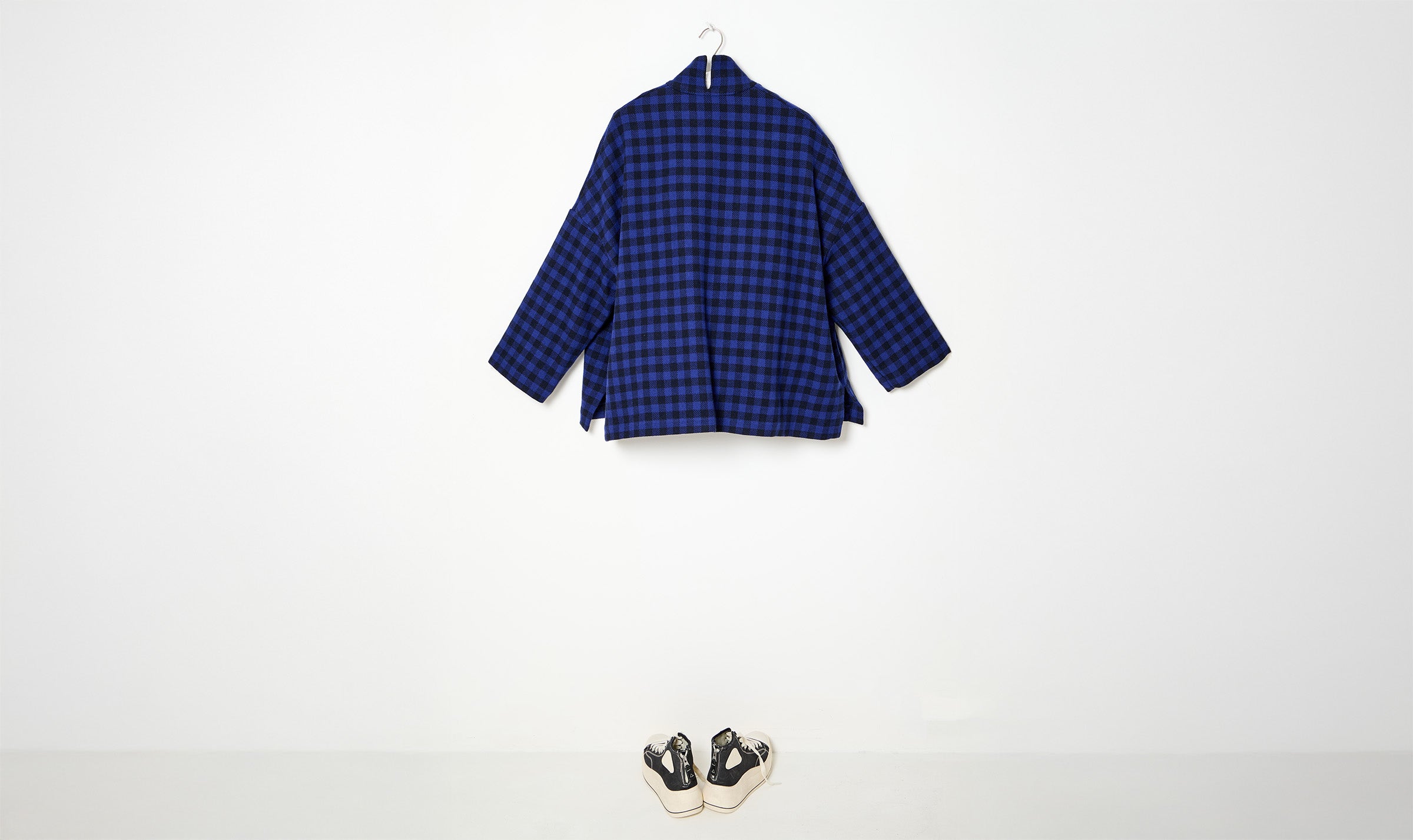 blue navy/France check wool jacket