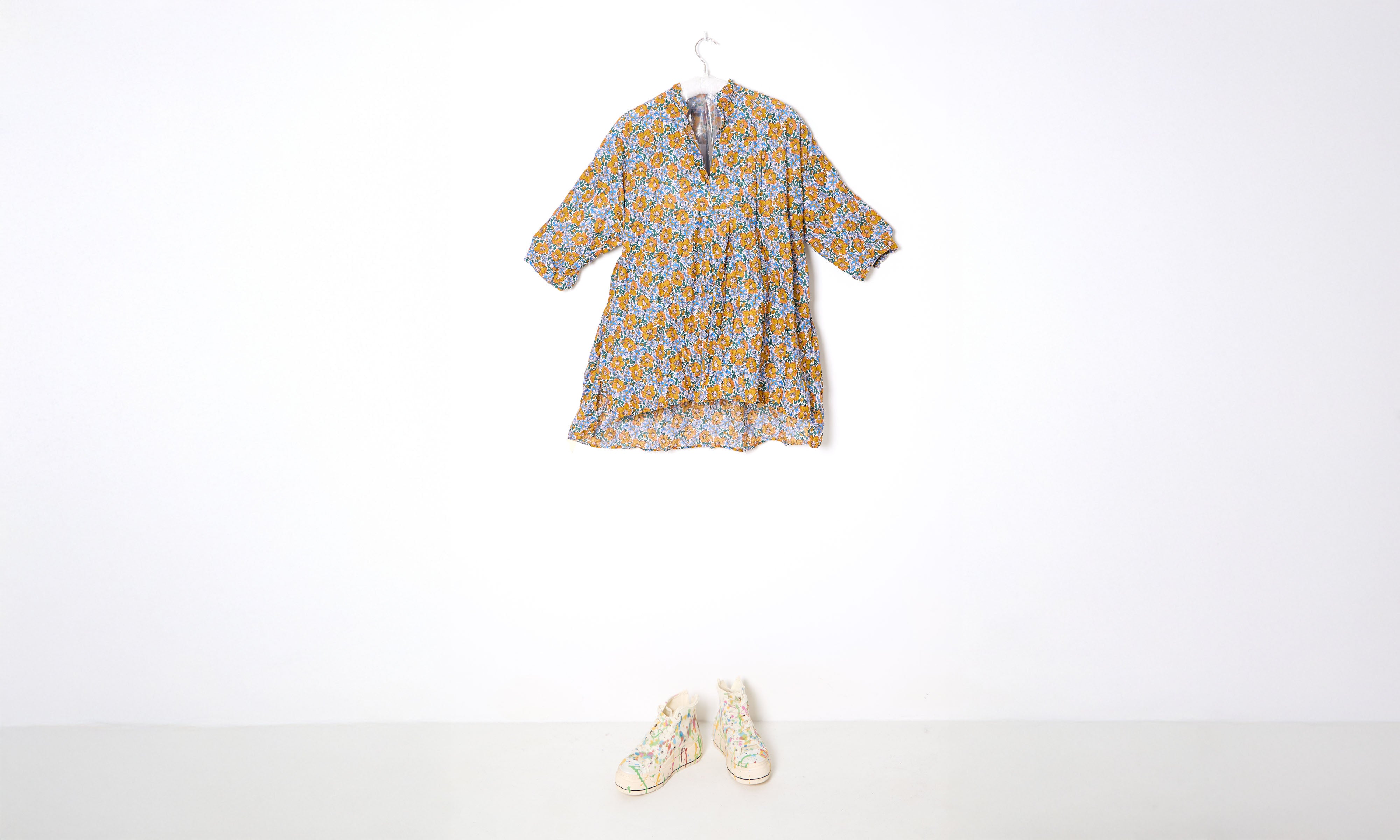 Floral Yellow/Blue Print Cotton Short Tunic