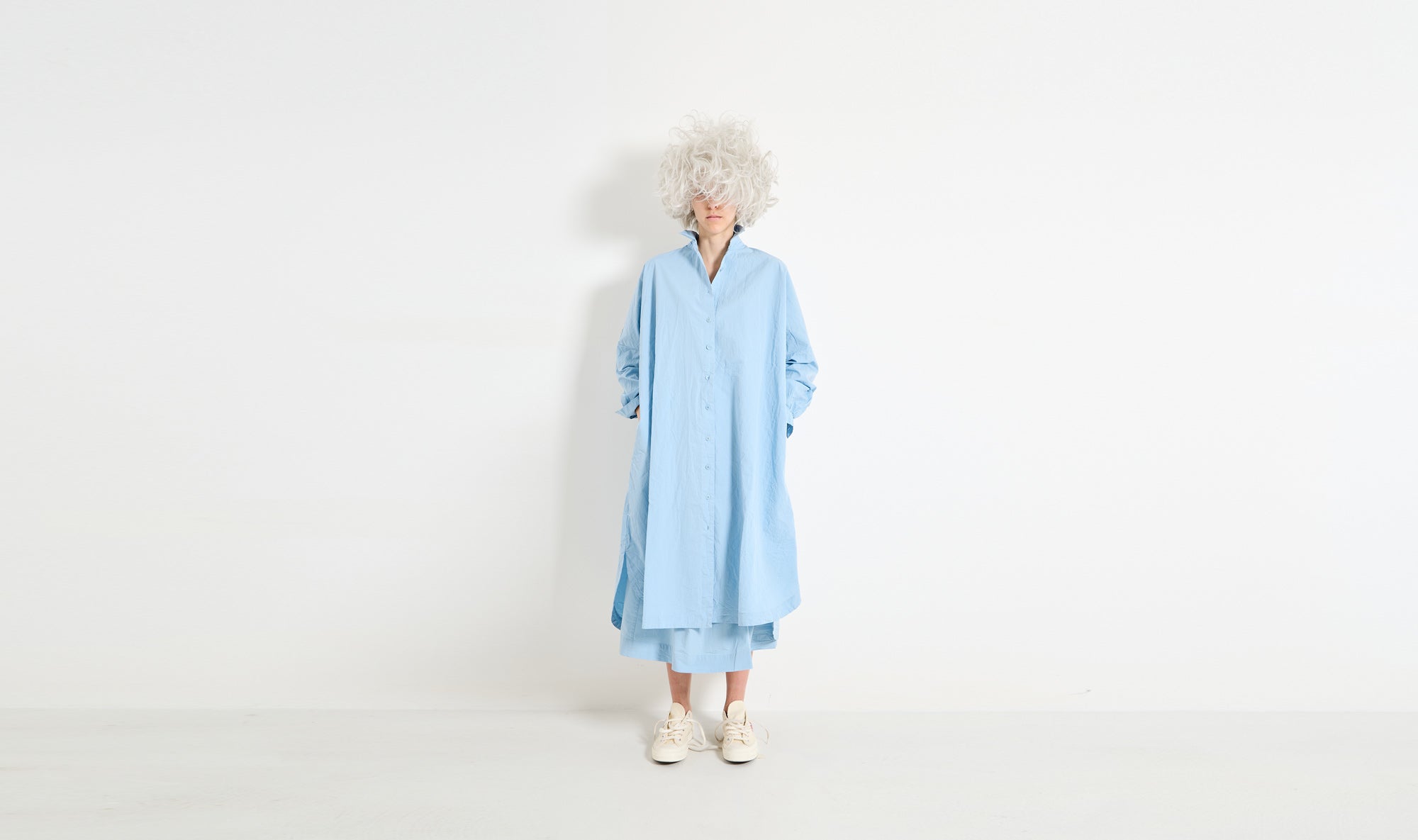 light blue cotton long shirt and skirt