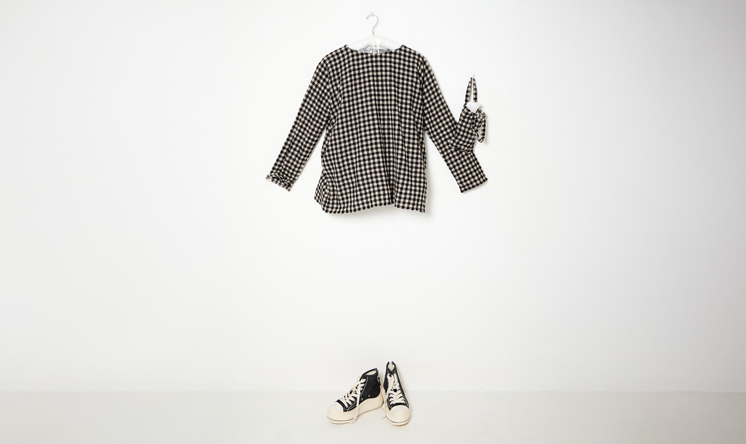 black and white check wool tunic