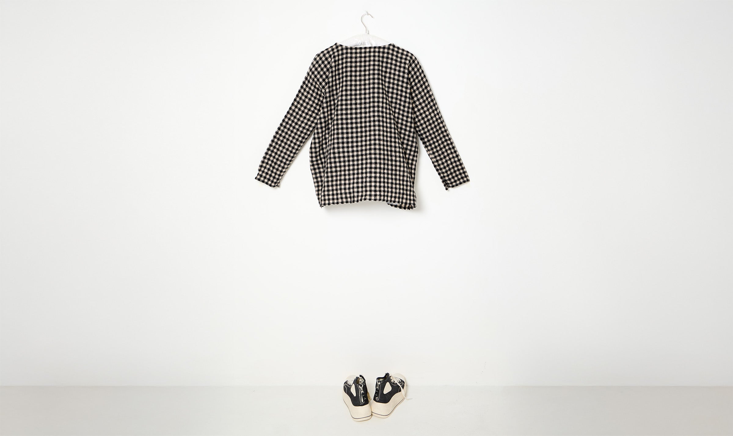 black and white check wool tunic