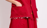 red polyester outfit