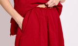 red polyester outfit