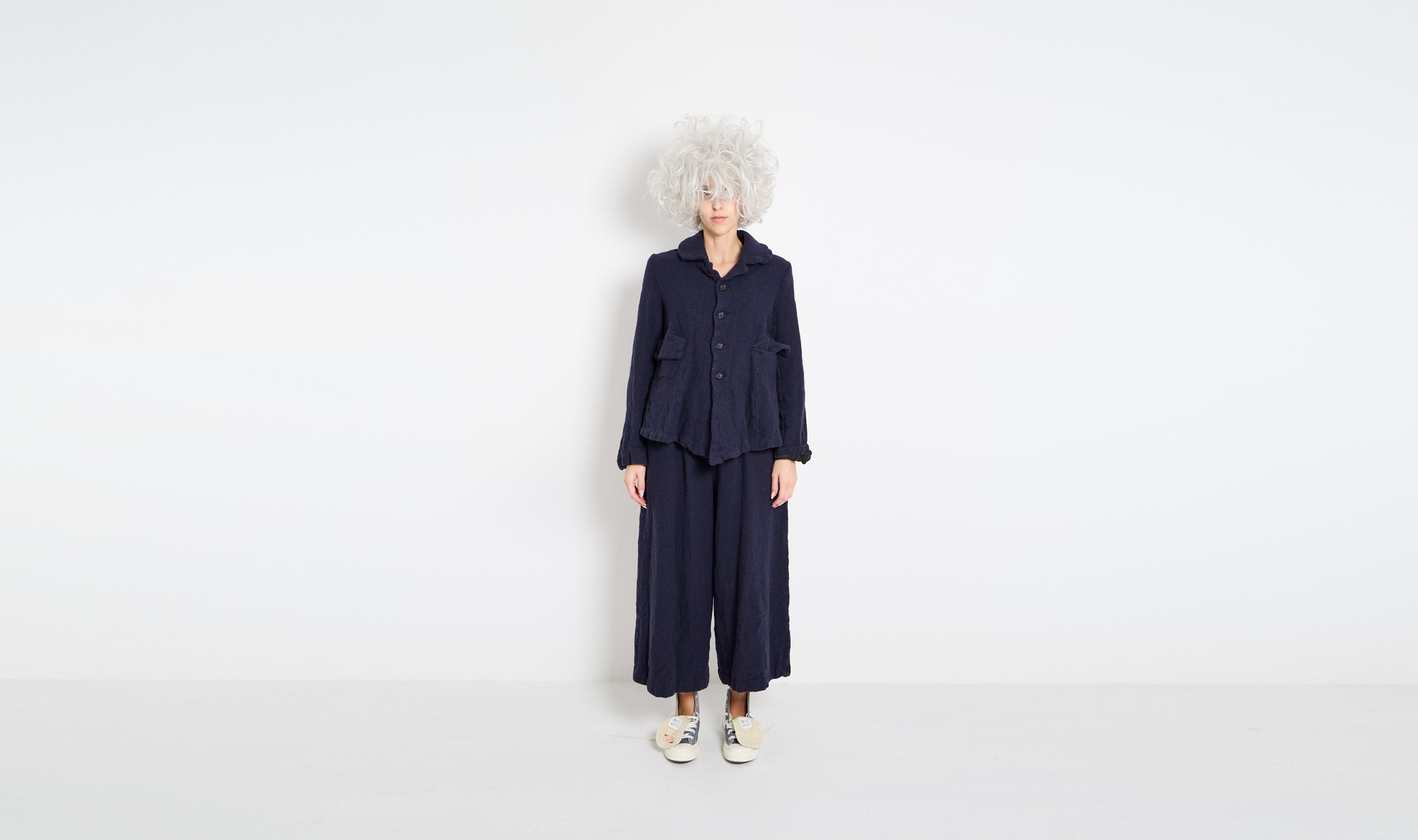 navy boiled wool outfit