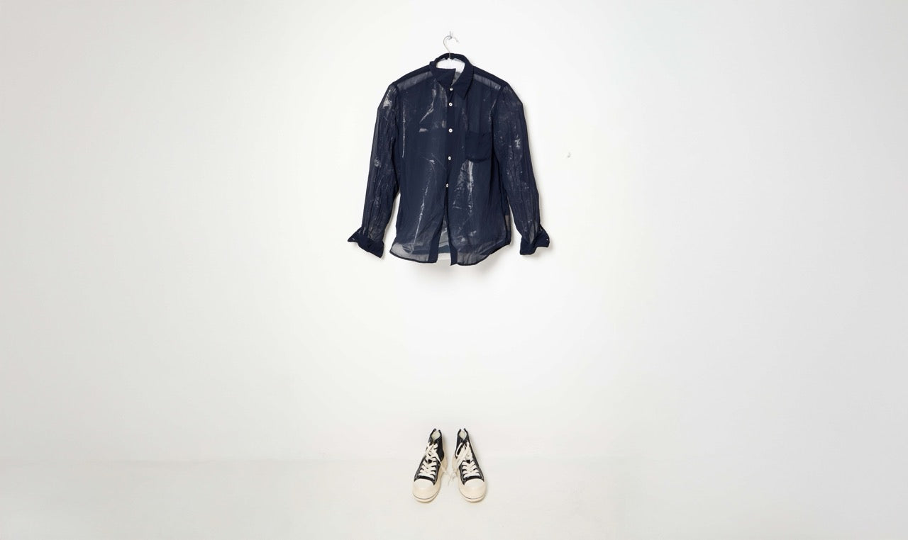 navy blue poly crepe light shirt