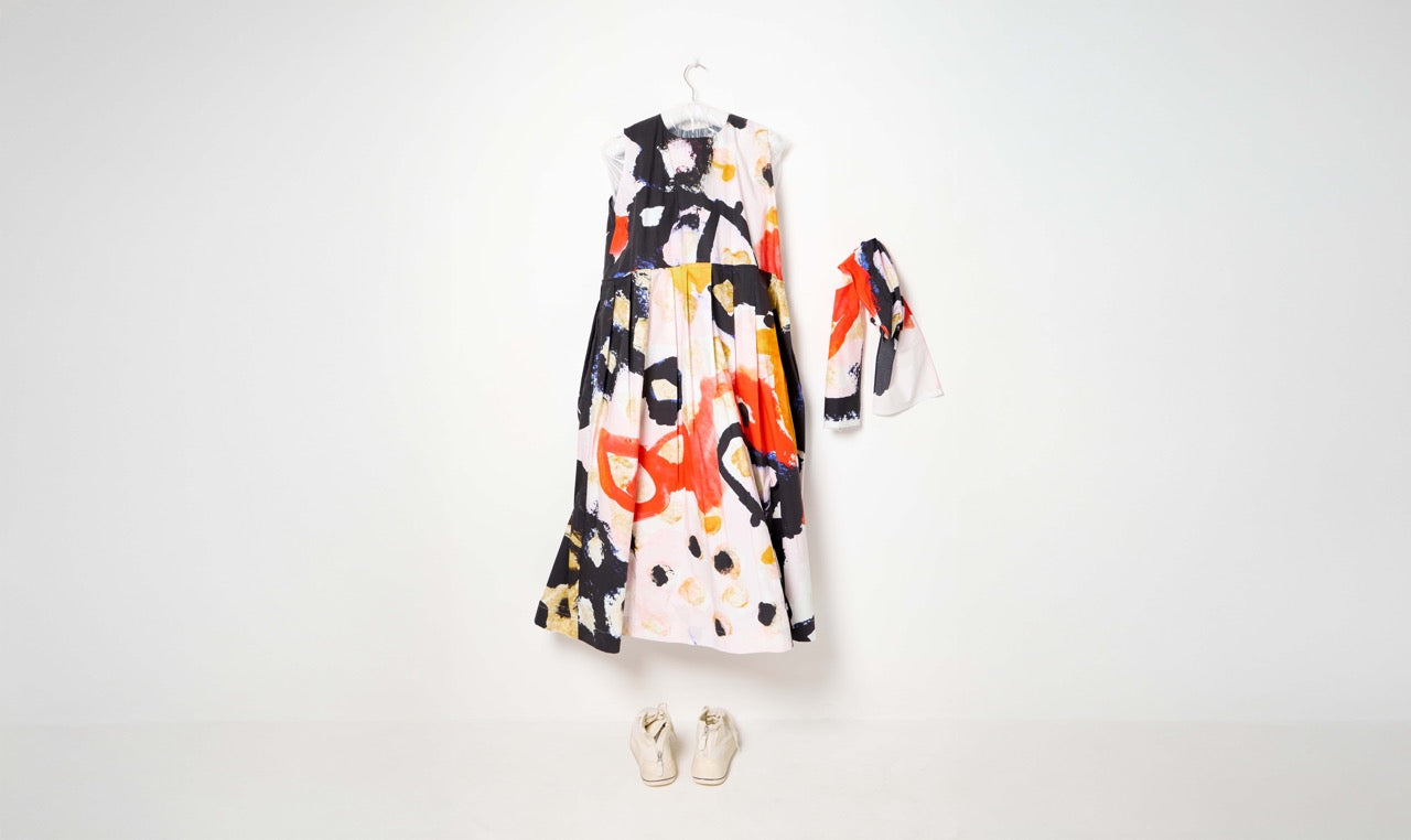sleevels abstract print cotton dress