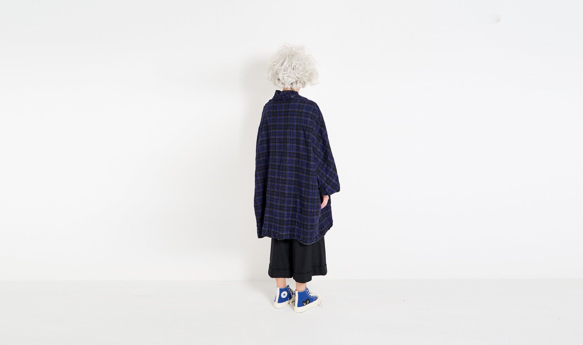 blue tartan wool coat