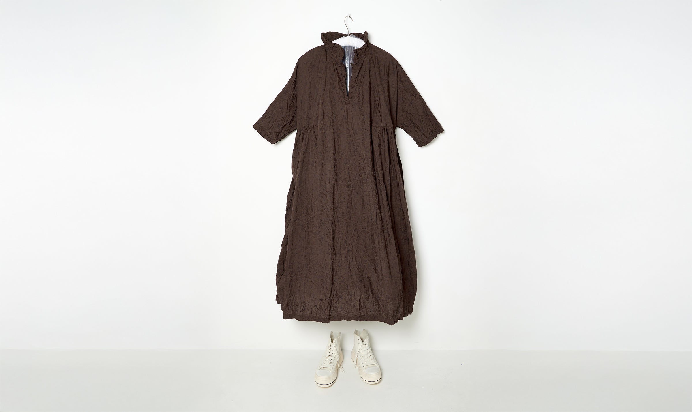 long washed cotton brown/curcumin dress