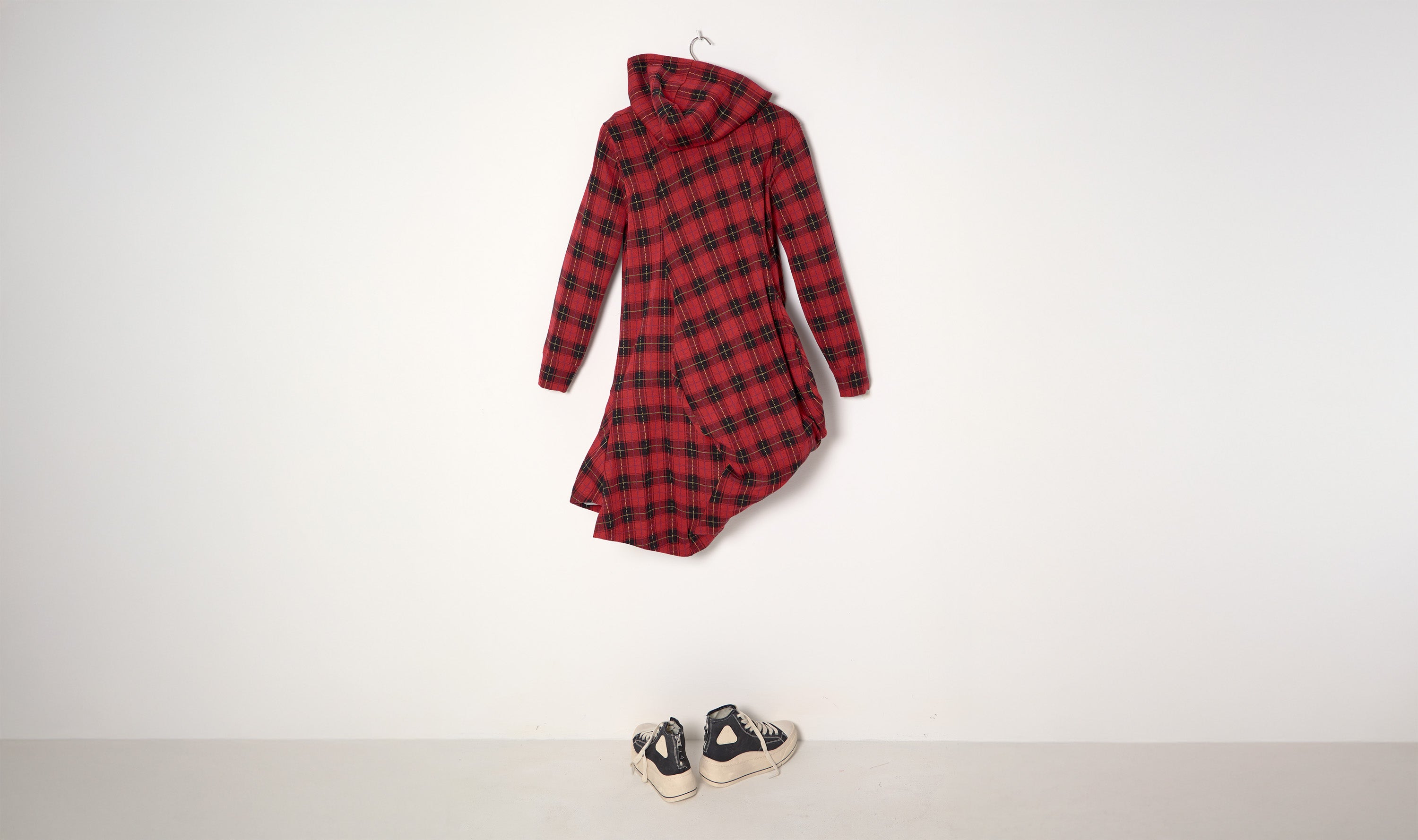 Red Tartan Draped Hoodie