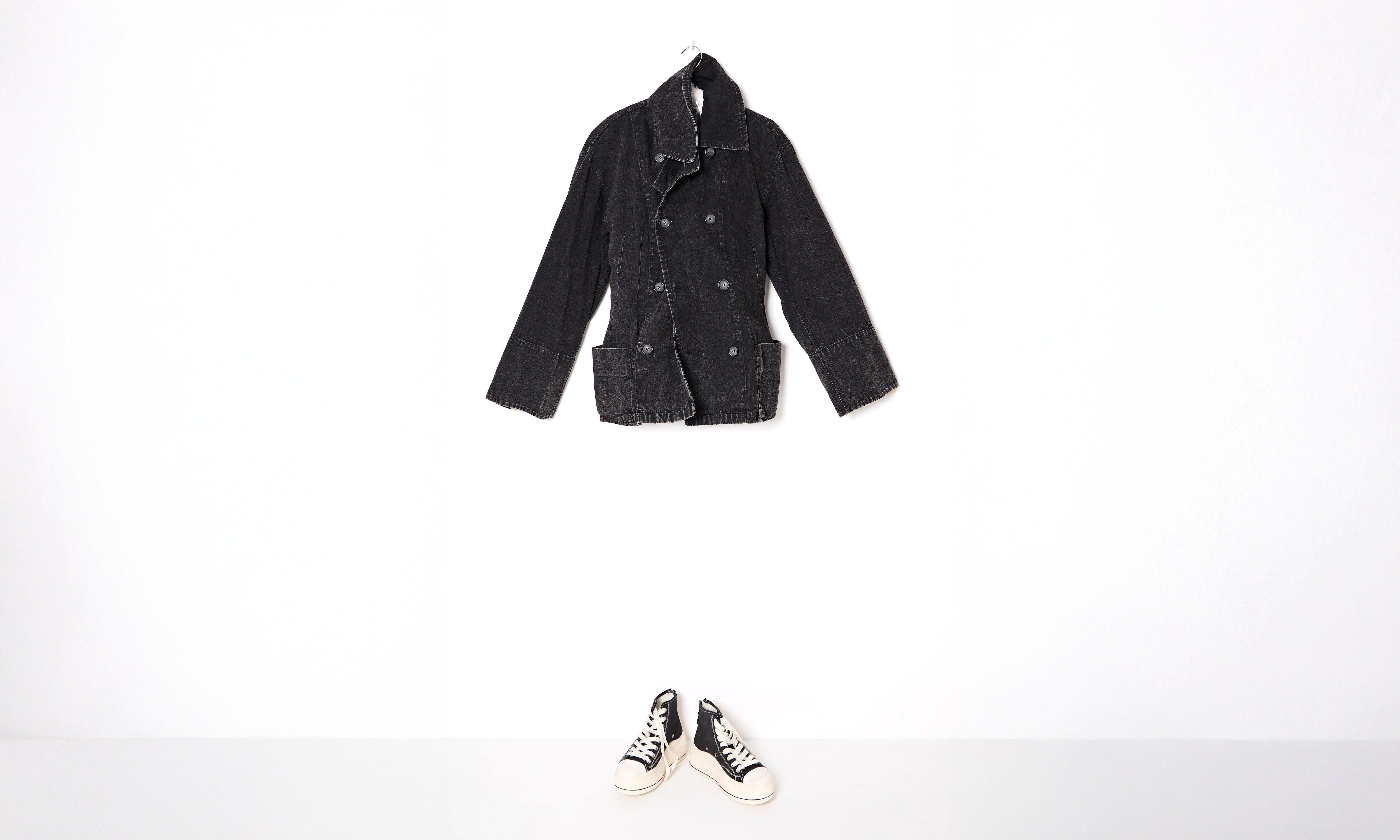 Dark Cotton Denim Pea Coat