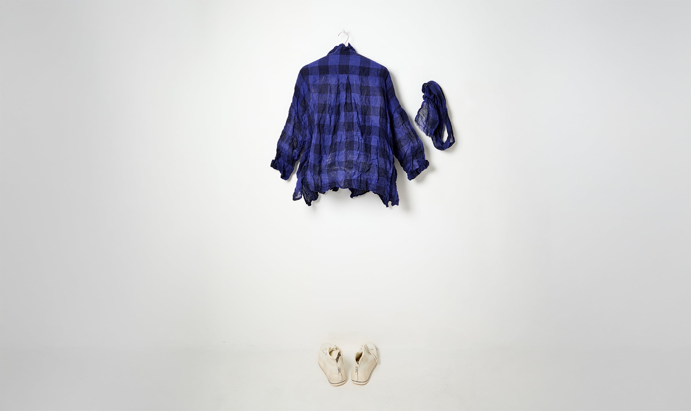 washed dark blue check linen shirt