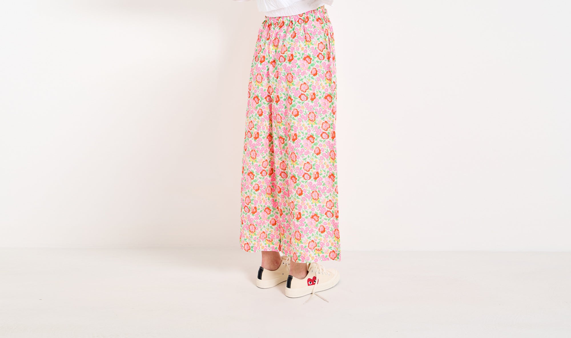 pink red flowers cotton large trousers