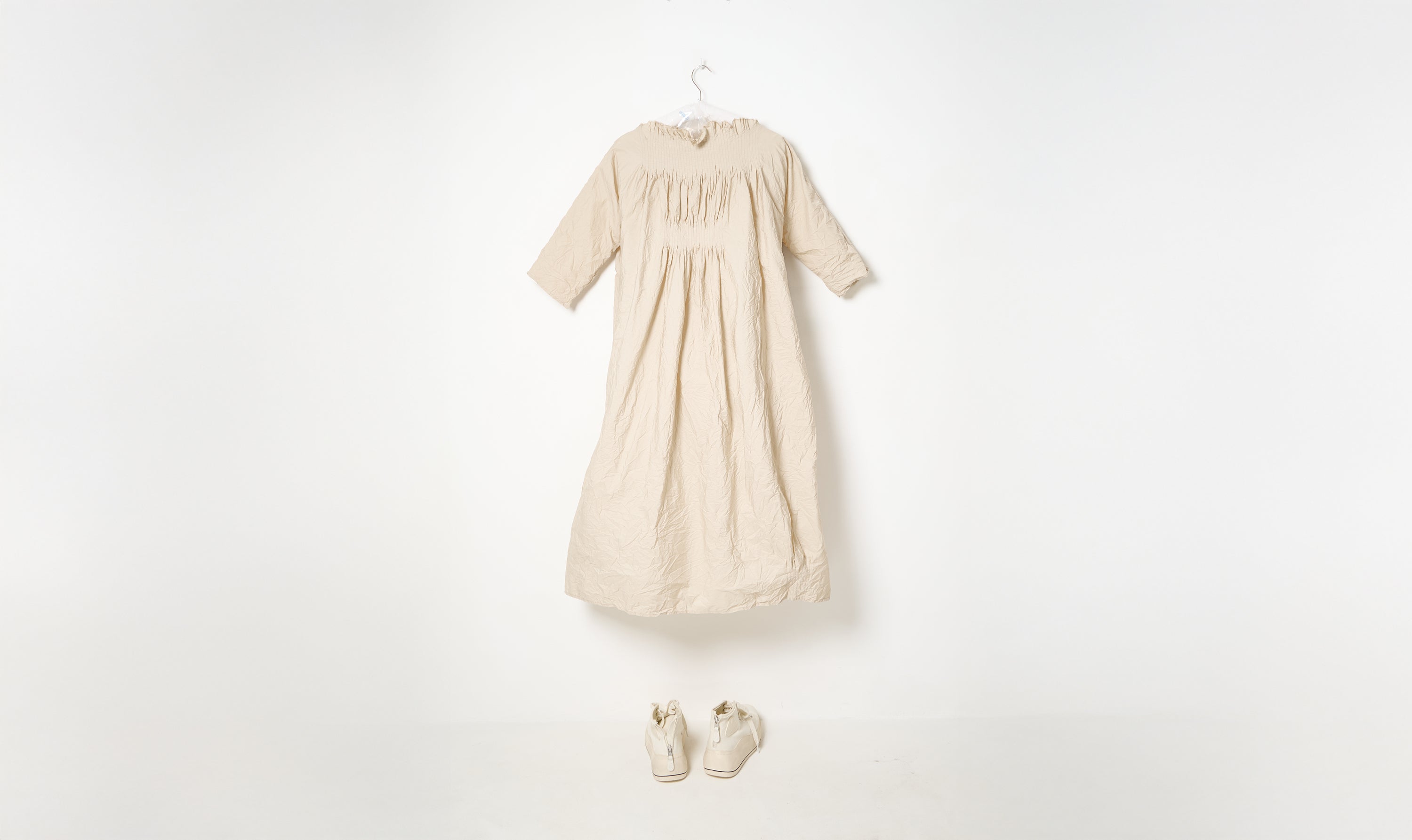 light ecru washed pleated dress