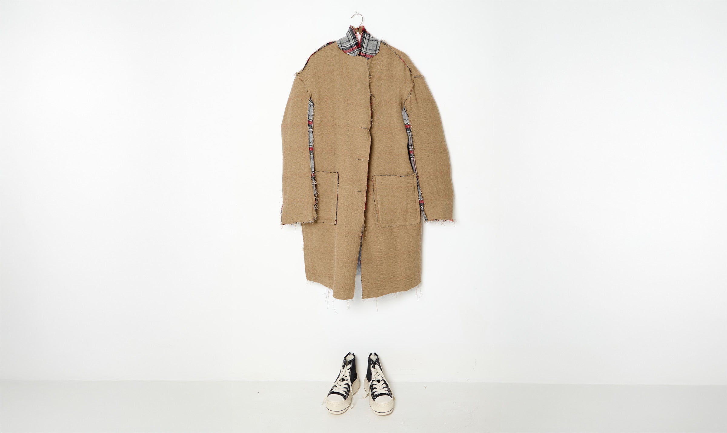 reversible raw cut cotton wool coat