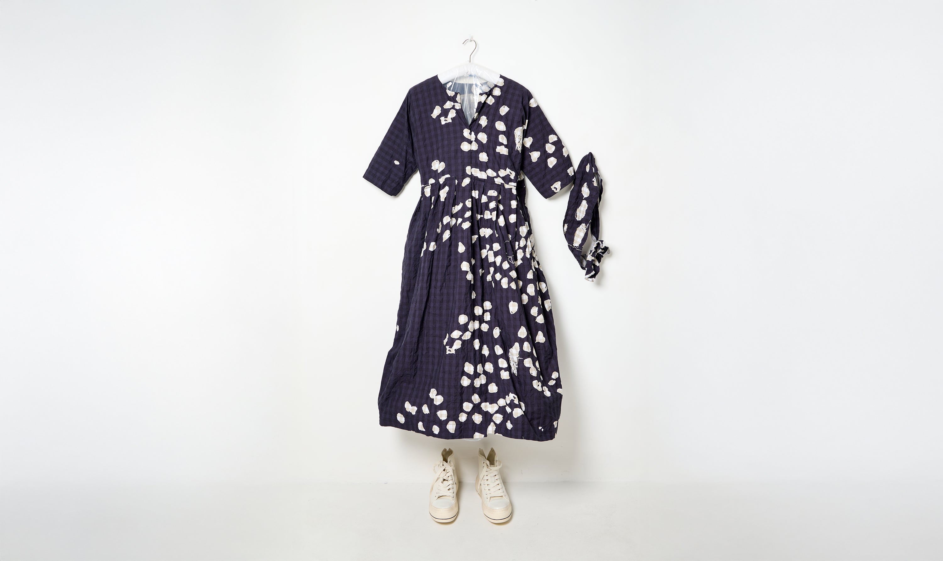 washed negative print check operaio dress