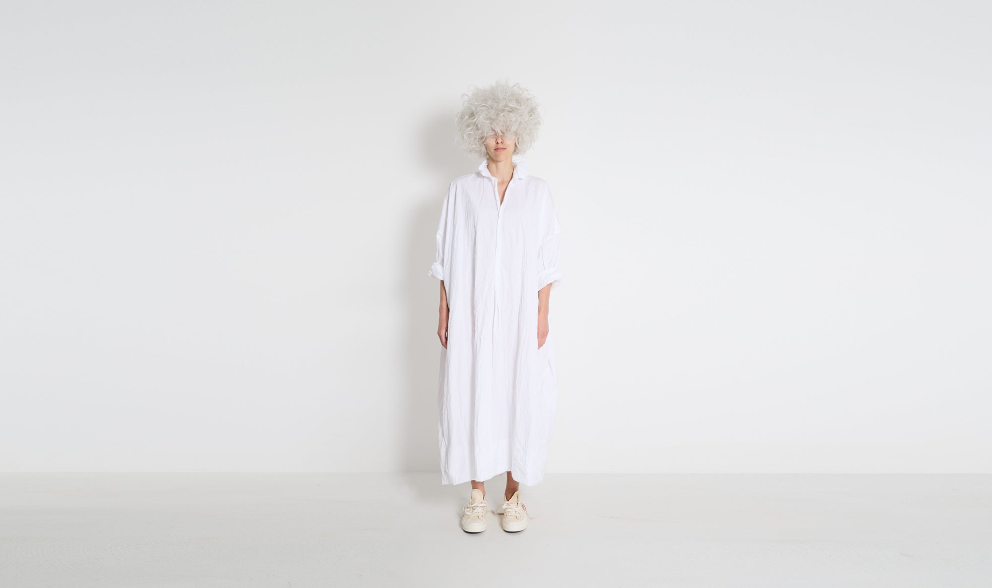 white wrinkled cotton dress