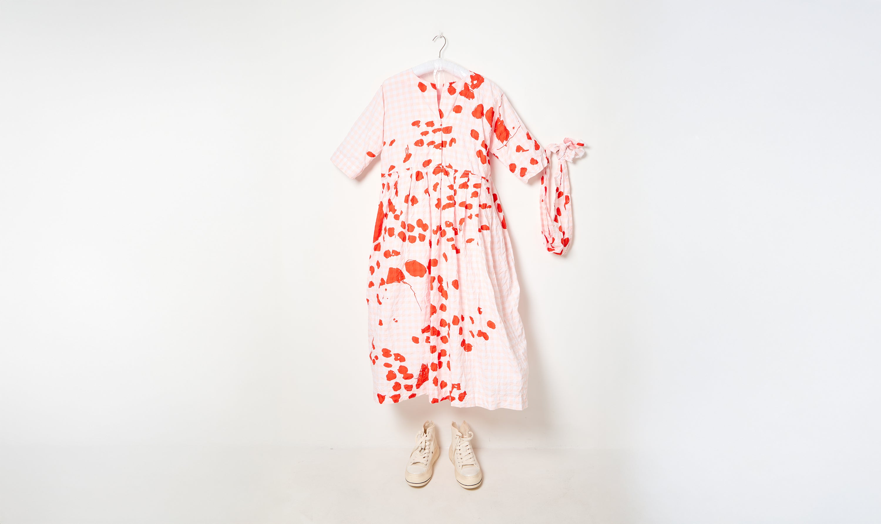 washed cotton operaio dress with coral print