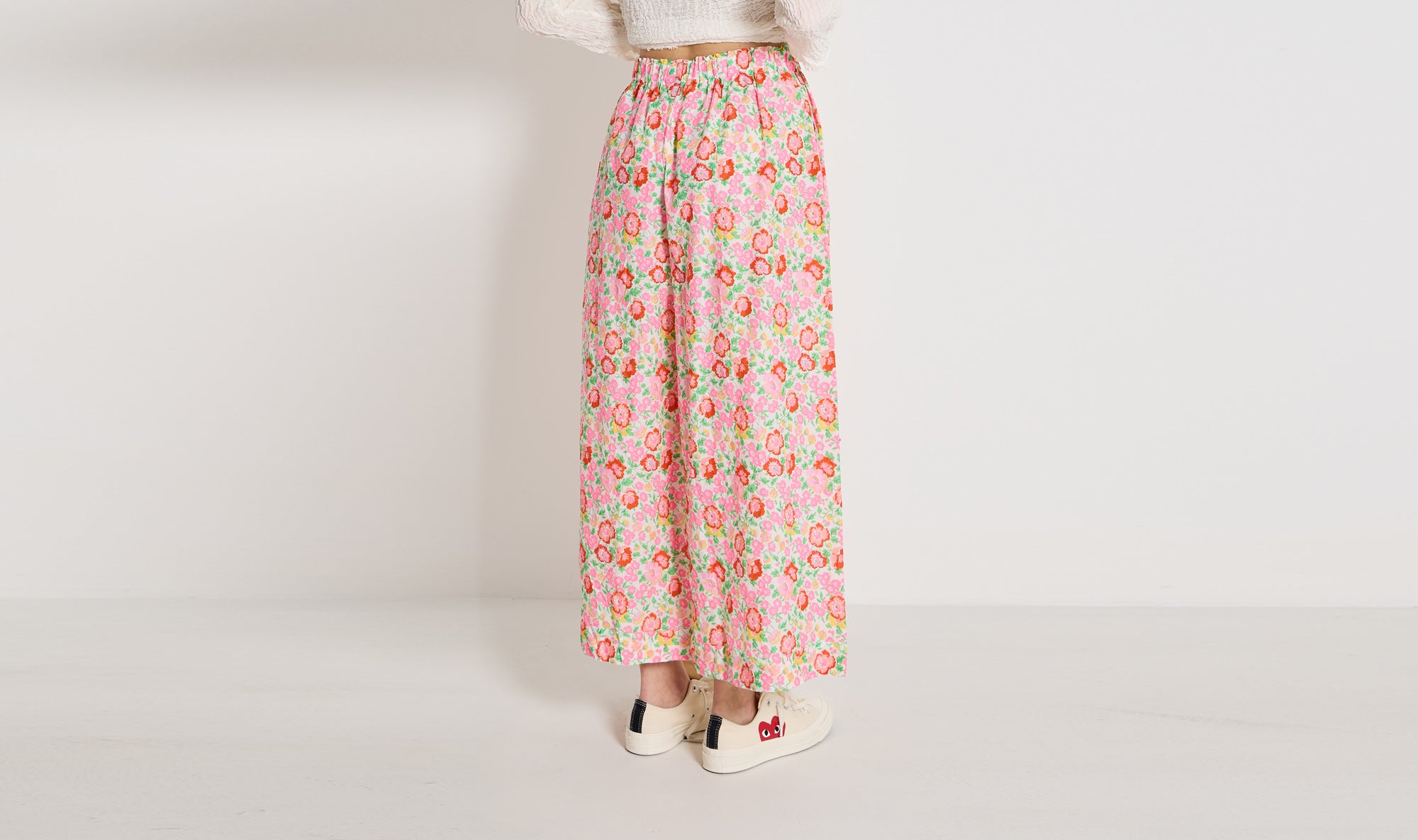 pink red flowers cotton large trousers