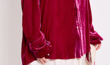 fuchsia velvet shirt and bag