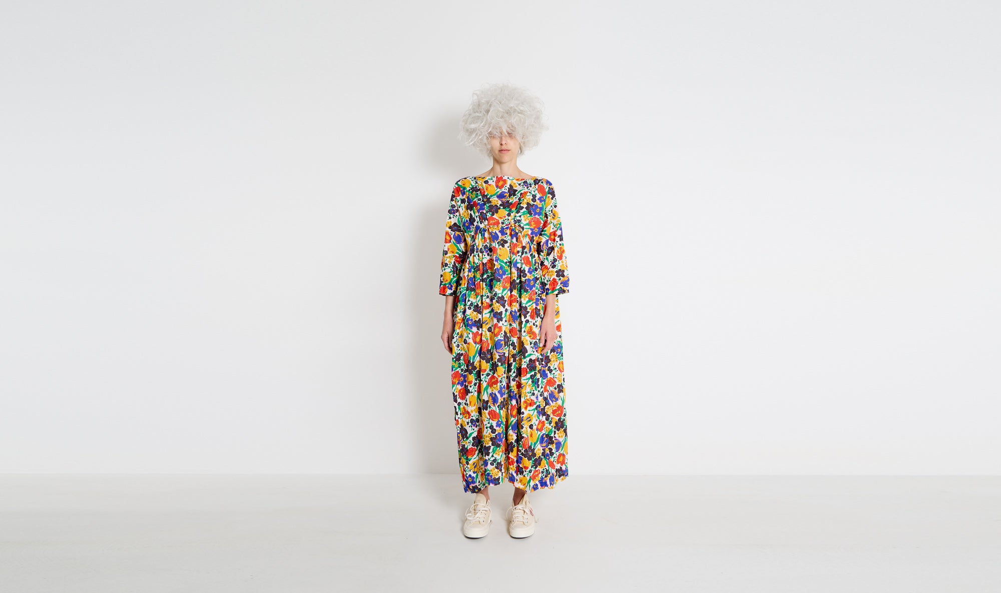 flowers flared long cotton dress