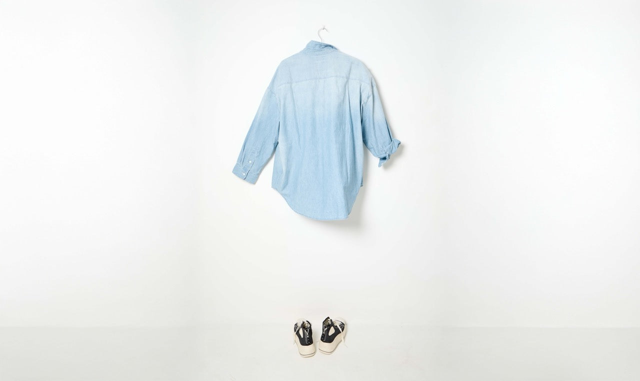 light blue pintuck dropneck shirt