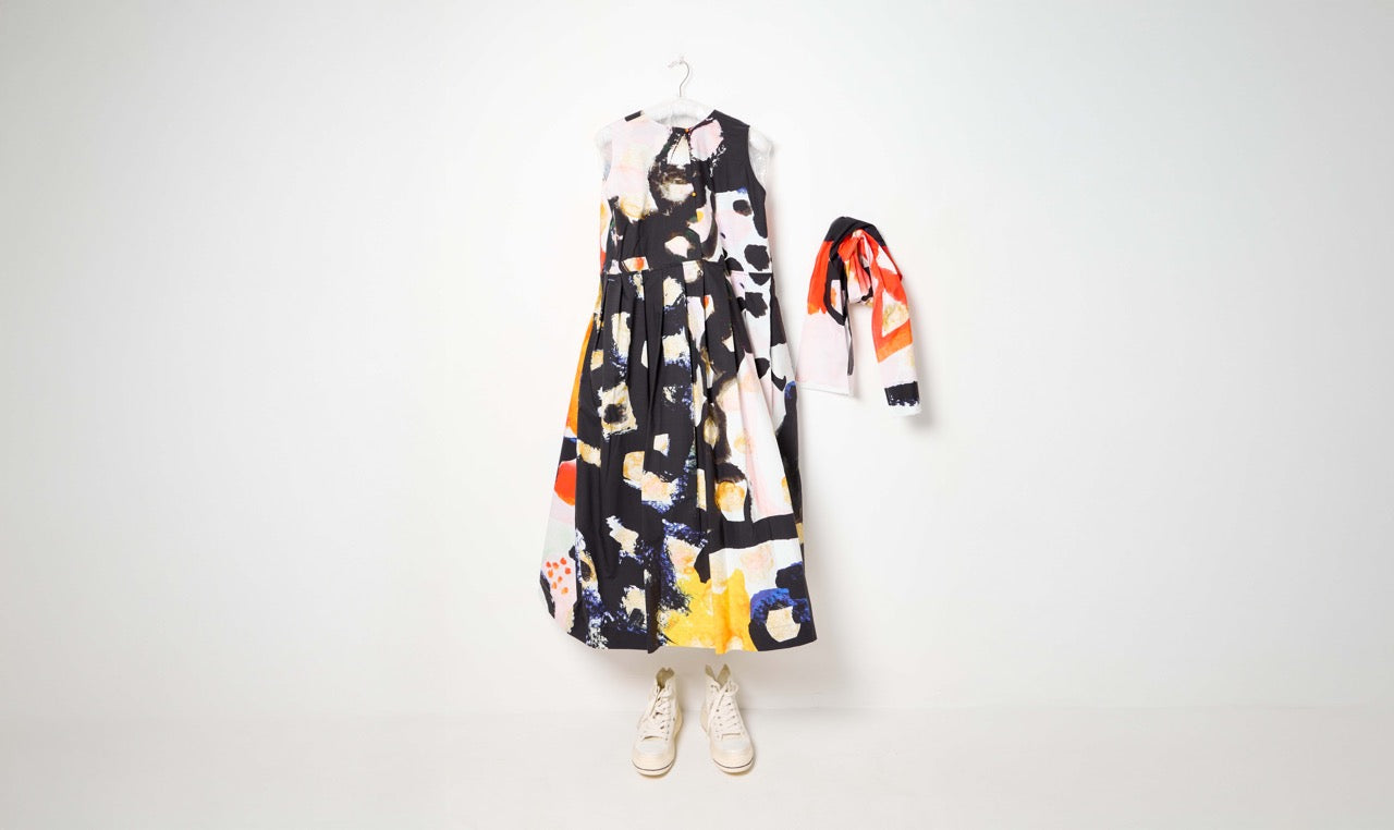 sleevels abstract print cotton dress