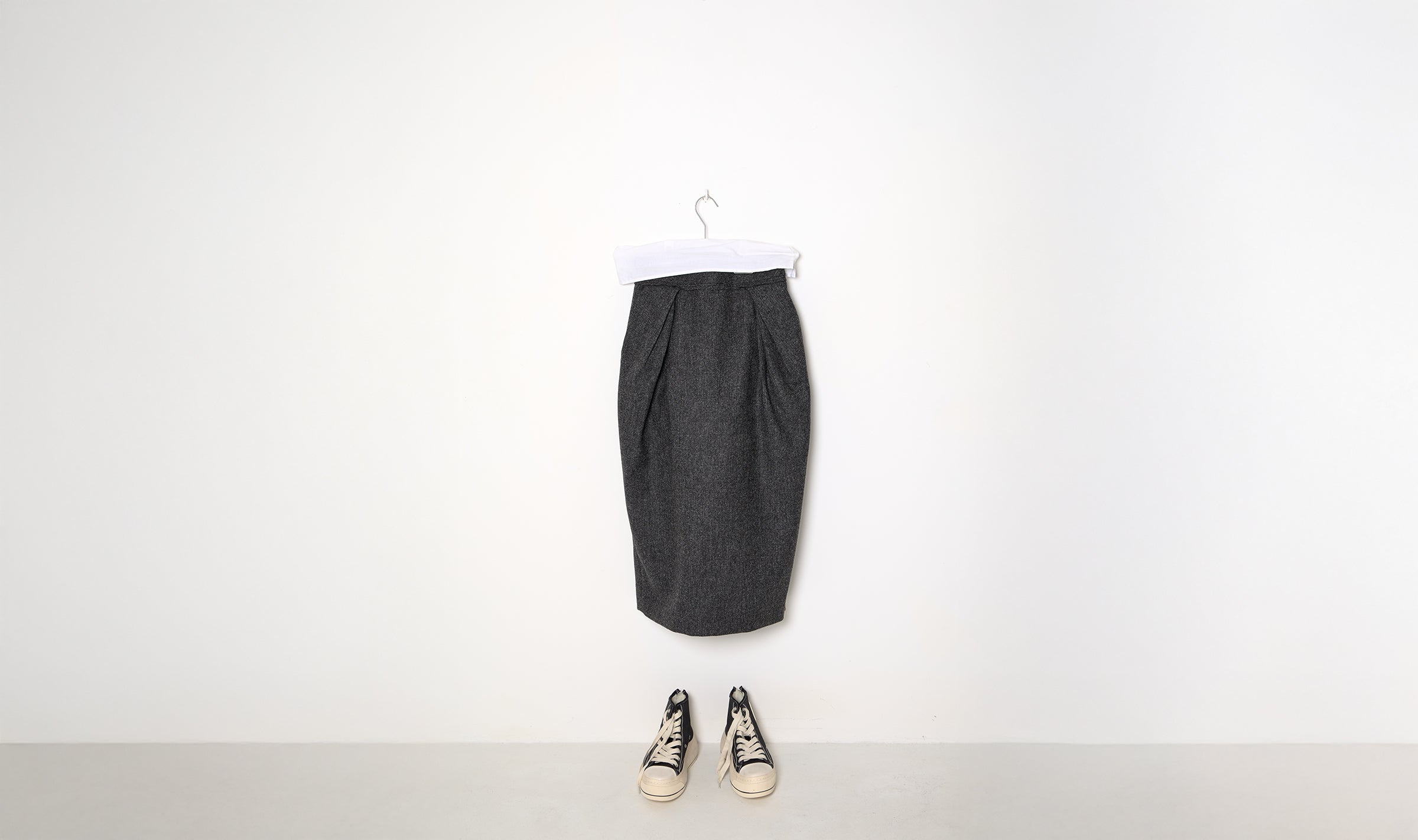 grey wool draped skirt