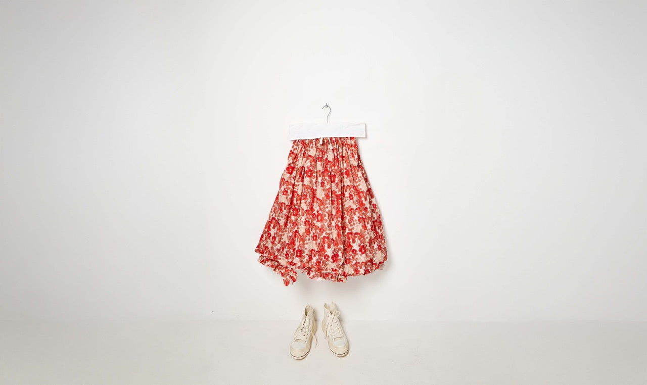 red floral pattern skirt