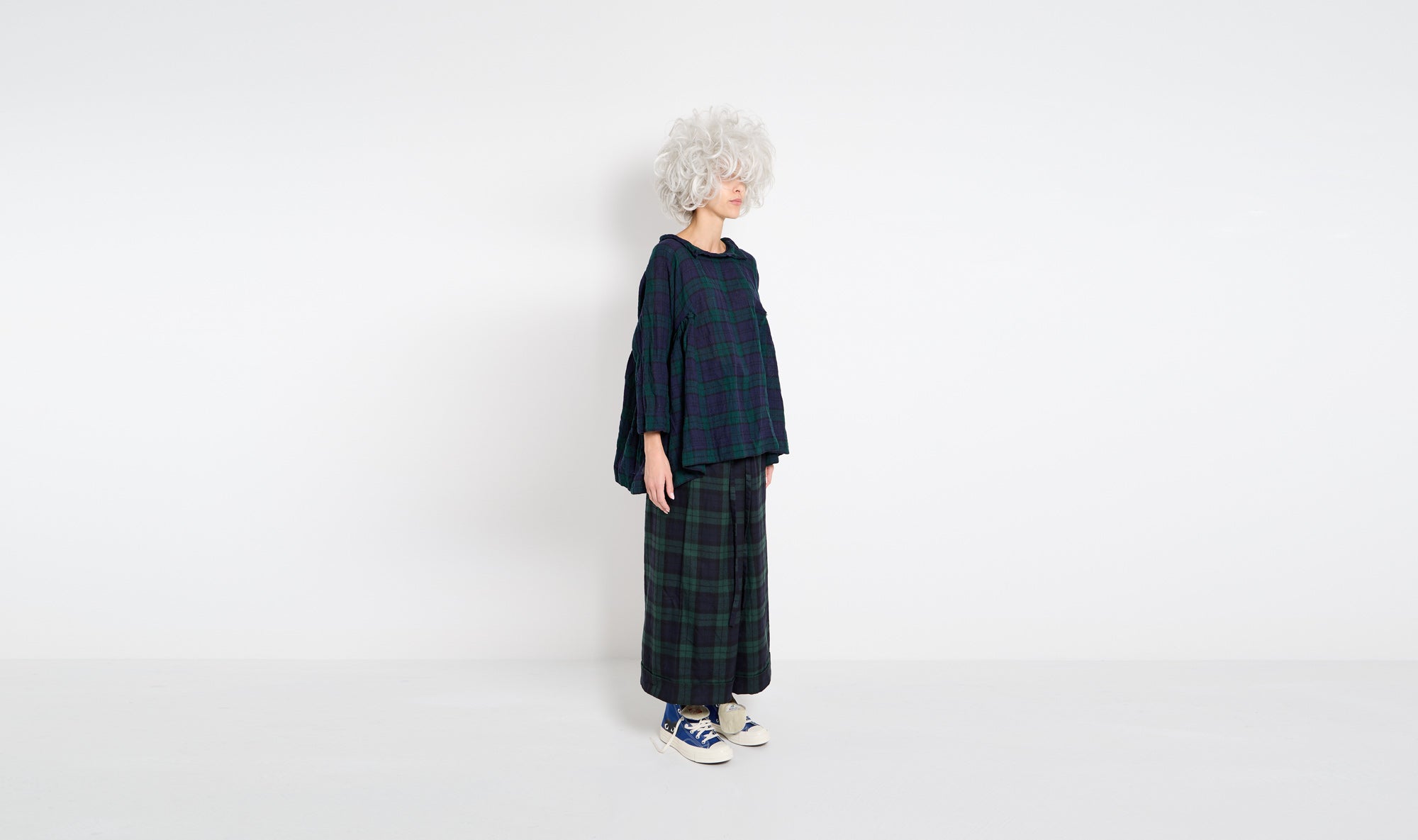 green blue tartan flared tunic Après Paris