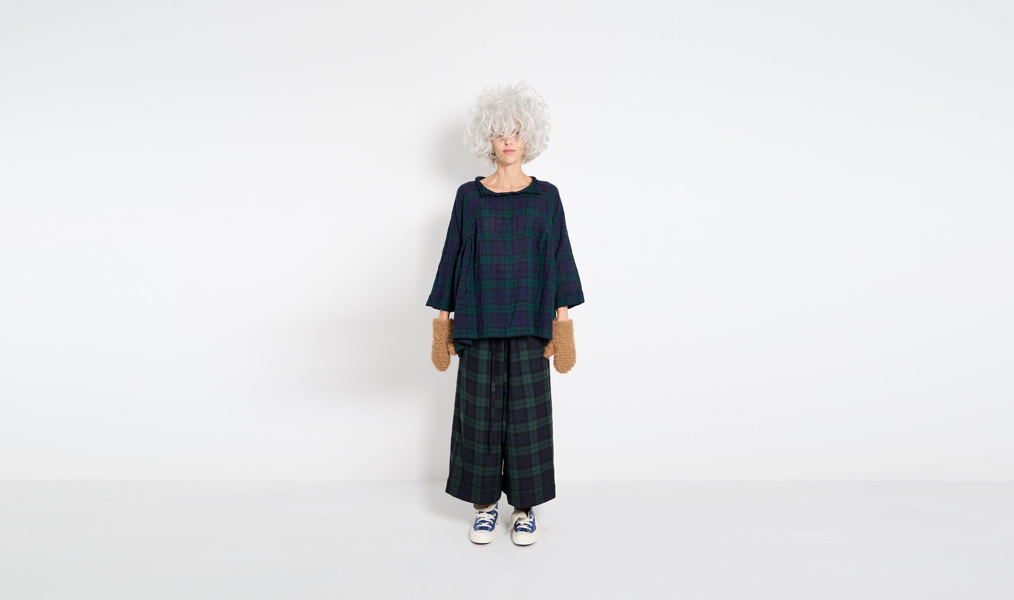 green blue tartan flared tunic Après Paris