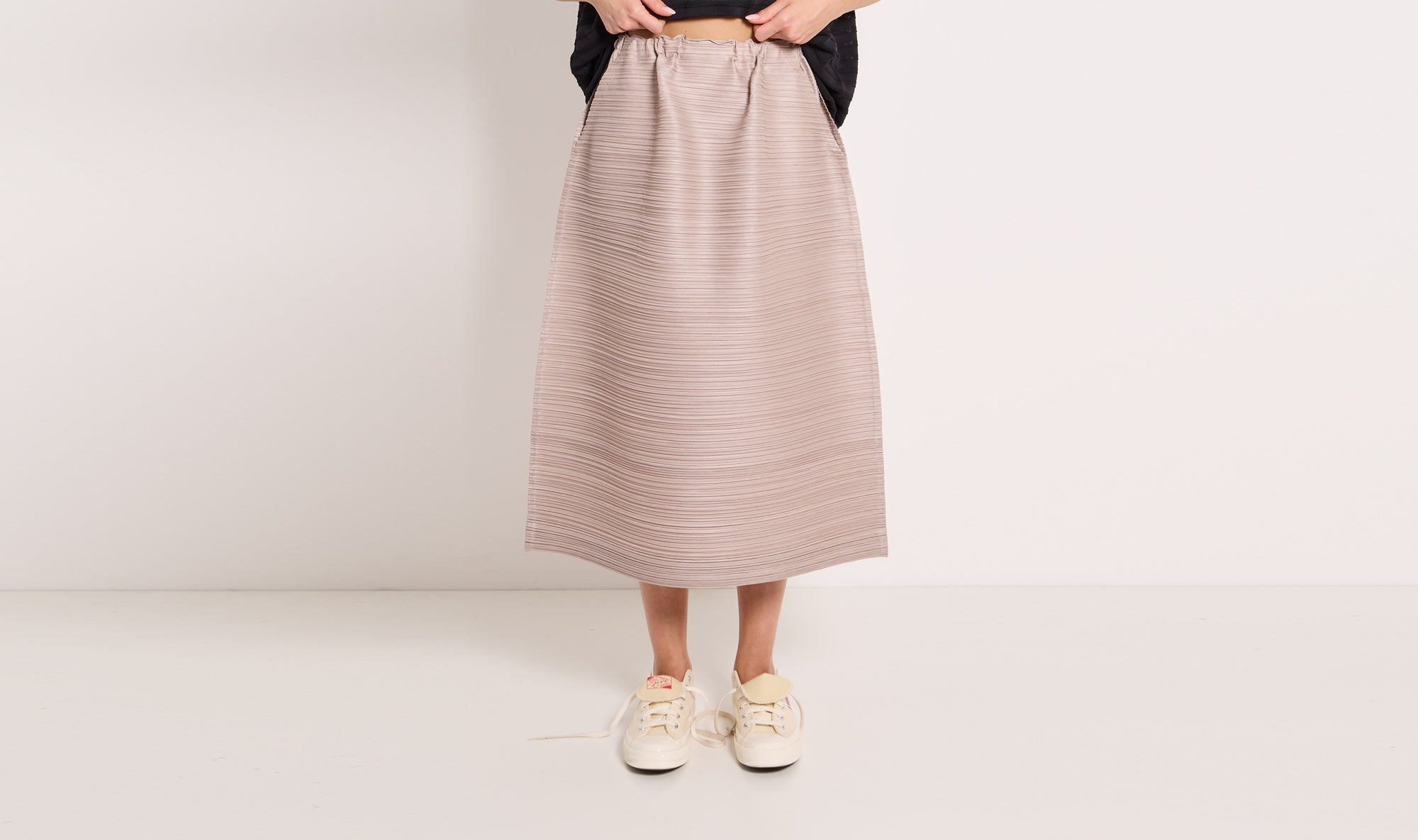 grey beige plissé skirtPLEATS PLEASE ISSEY MIYAKE