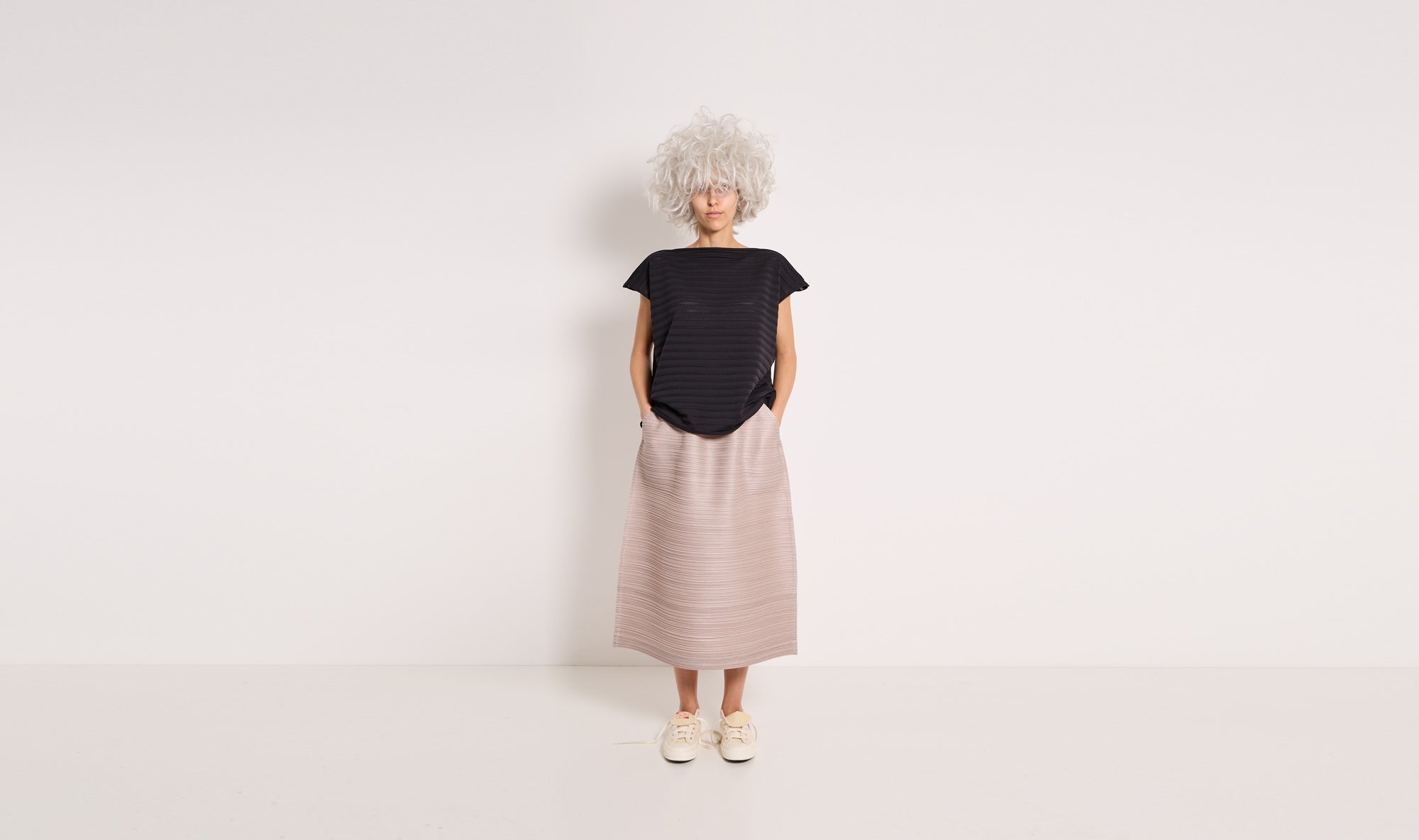 grey beige plissé skirtPLEATS PLEASE ISSEY MIYAKE