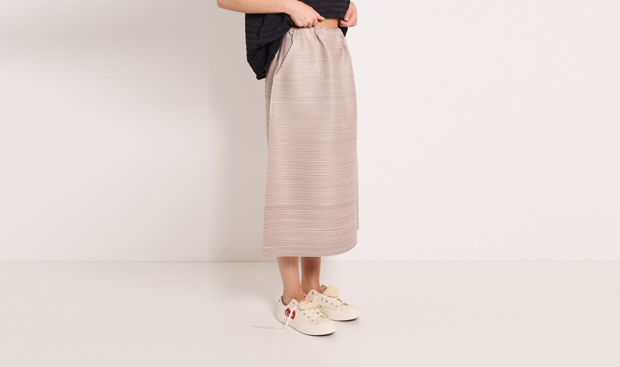 grey beige plissé skirtPLEATS PLEASE ISSEY MIYAKE