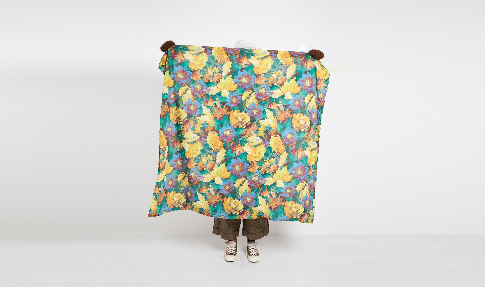 multicolor yellow flowers cotton scarf Après Paris