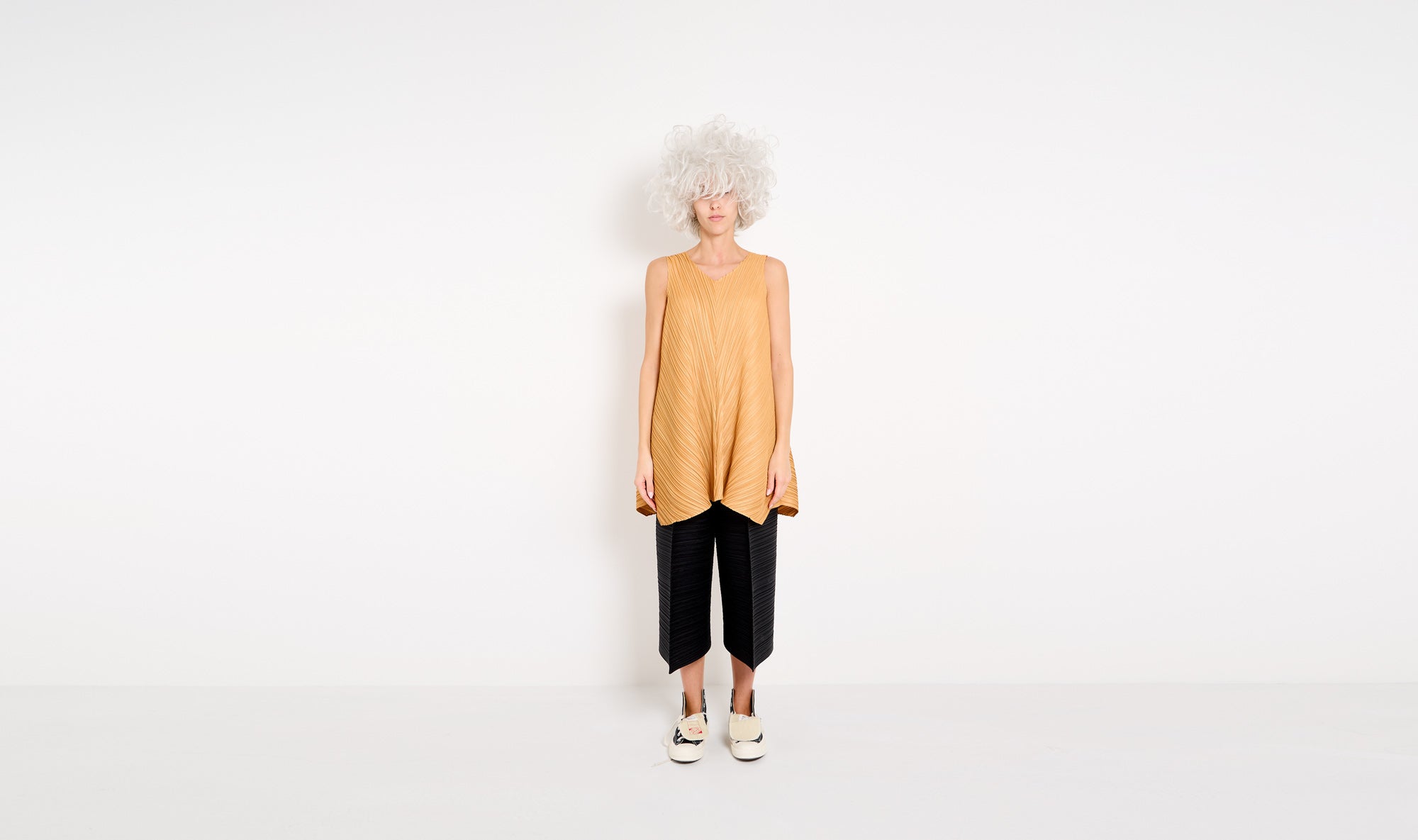 ocher polyester plissé tunic Après Paris