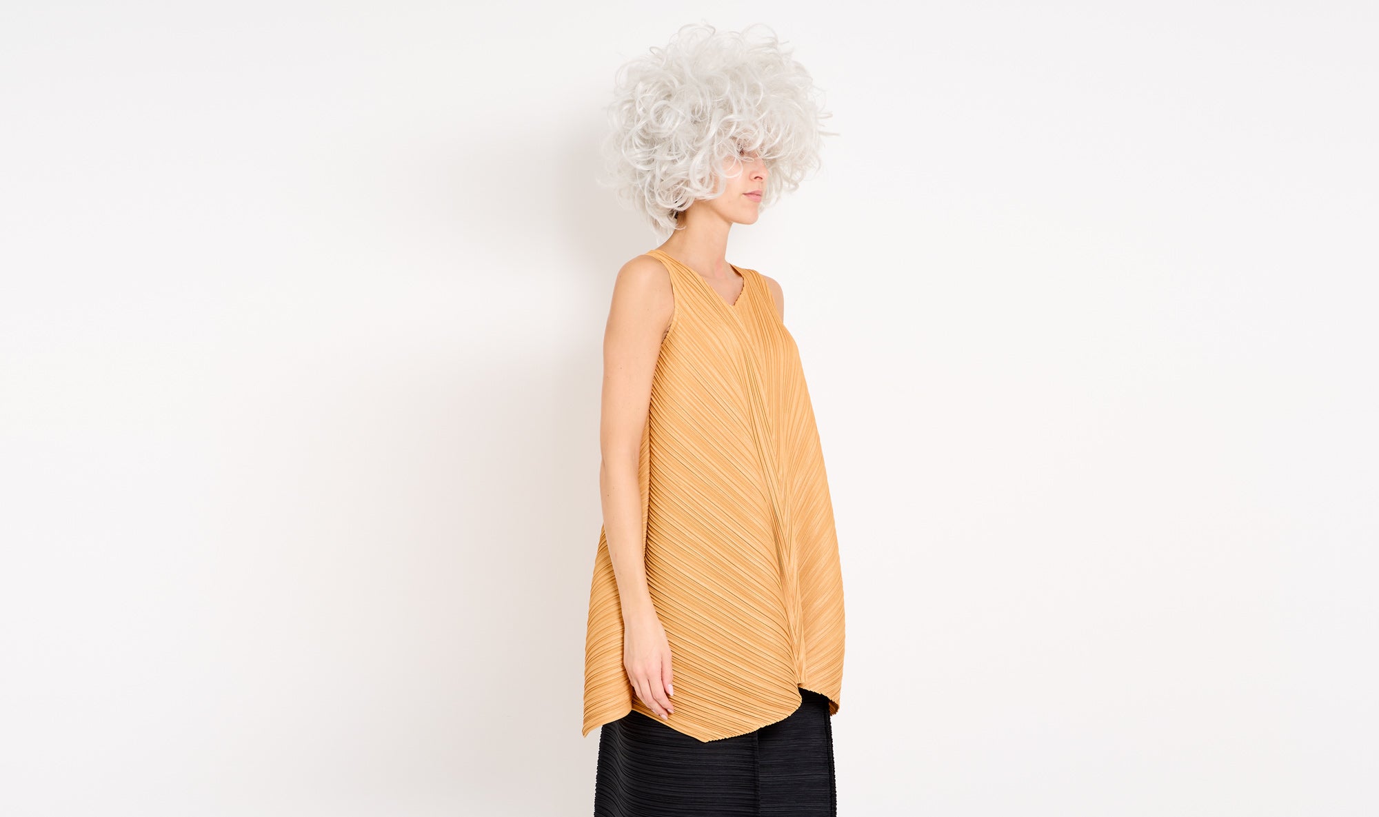 ocher polyester plissé tunic Après Paris